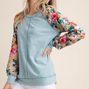 Sage Floral Raglan Long Sleeve Soft Tunic Top!